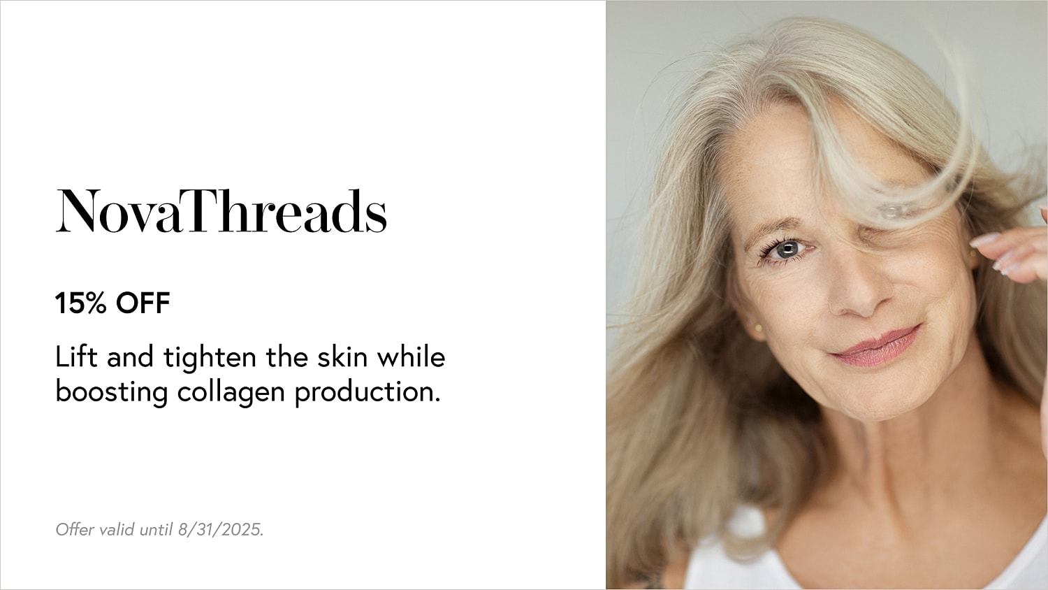 Promotional image for NovaThreads skin treatment offer.